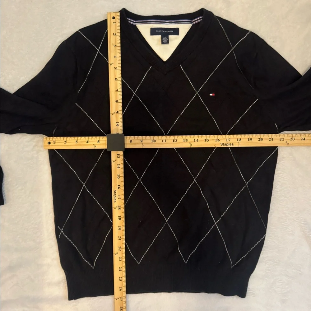 Tommy Hilfiger Argyle V-Neck Sweater Blue Pullover Size Large